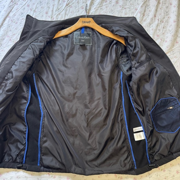 Calvin Klein Mixed Media Soft Shell Jacket Men’s Medium Black Nylon Fleece Lined - Picture 5 of 10